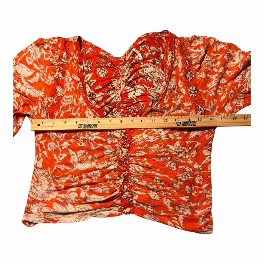 Free People Say The Word Floral Print Ruby Red Ruched Top Long Sleeve Blouse M - Picture 11 of 12